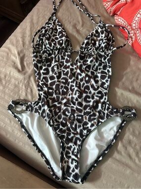 Leopard Print One-Piece Swimsuit in Brown